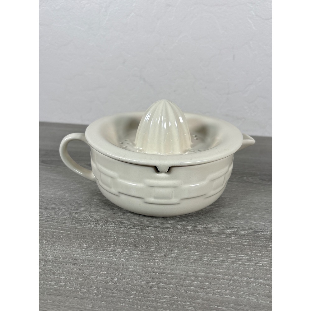 Longaberger Pottery Woven Traditions Ivory Ceramic Juicer Reamer 2 Piece Set